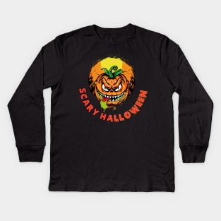 Scary Halloween pumpkin face, scary Halloween, scary pumpkin, Kids Long Sleeve T-Shirt